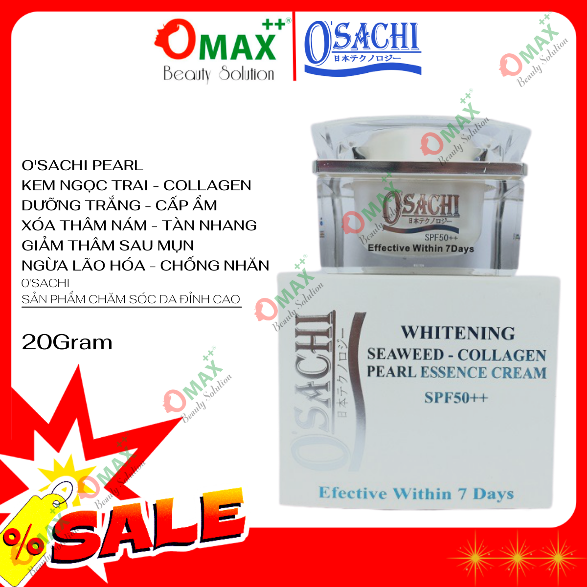 Kem osachi ngọc trai - rong biển - o'sachi collagen 20g - mờ thâm nám - tái tạo da