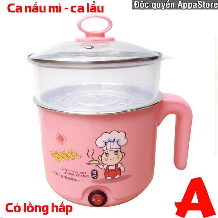 Ca mỳ nấu lẩu có lồng hấp siêu tốc mini đa năng: nấu mì, ăn lẩu, đun nước 1.8L