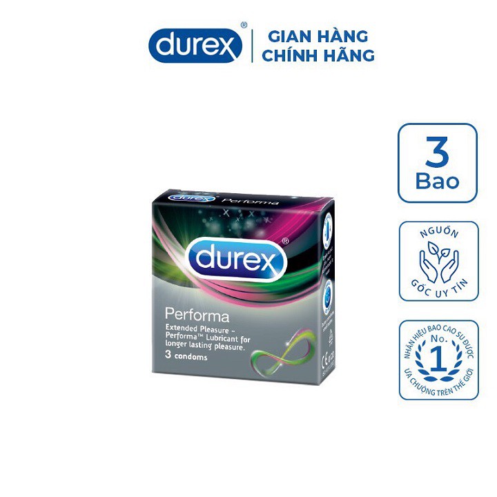 Bao Cao Su Durex Performa Hộp 3 Cái ( Tăng Dài Thời Gian Qh ) Che Tên Sản Phẩm Khi Giao Hàng