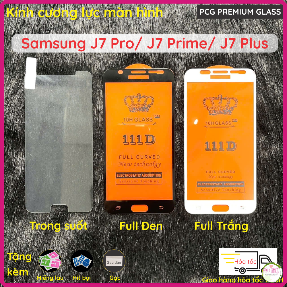 Kính cường lực Samsung Galaxy J7 Pro/ J7 Prime/ J7+ (plus) trong suốt, full màn hình viền đen, trắng