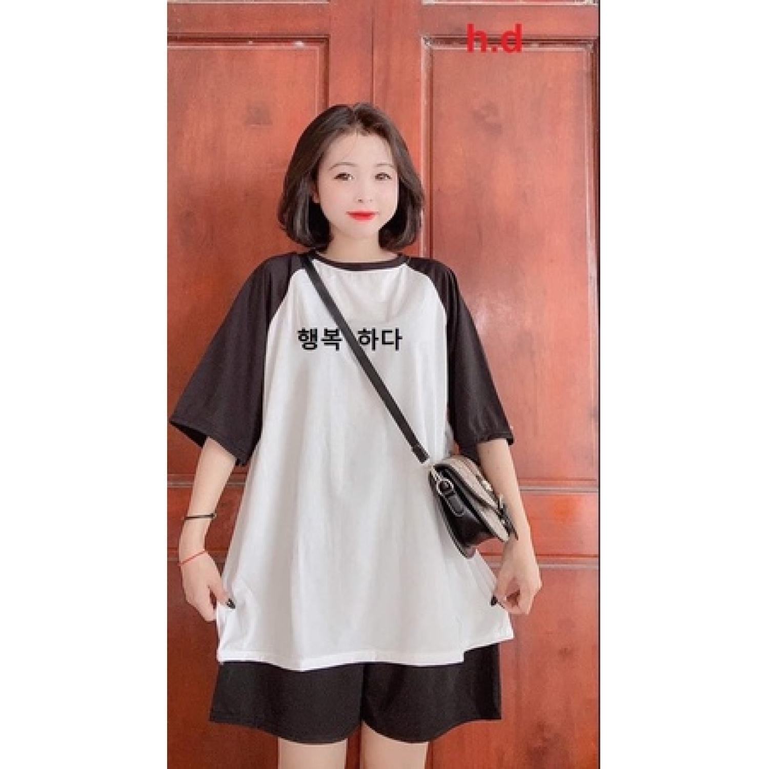 Sét áo thun japlang nam nữ chữ hàn in to + quần HARI
