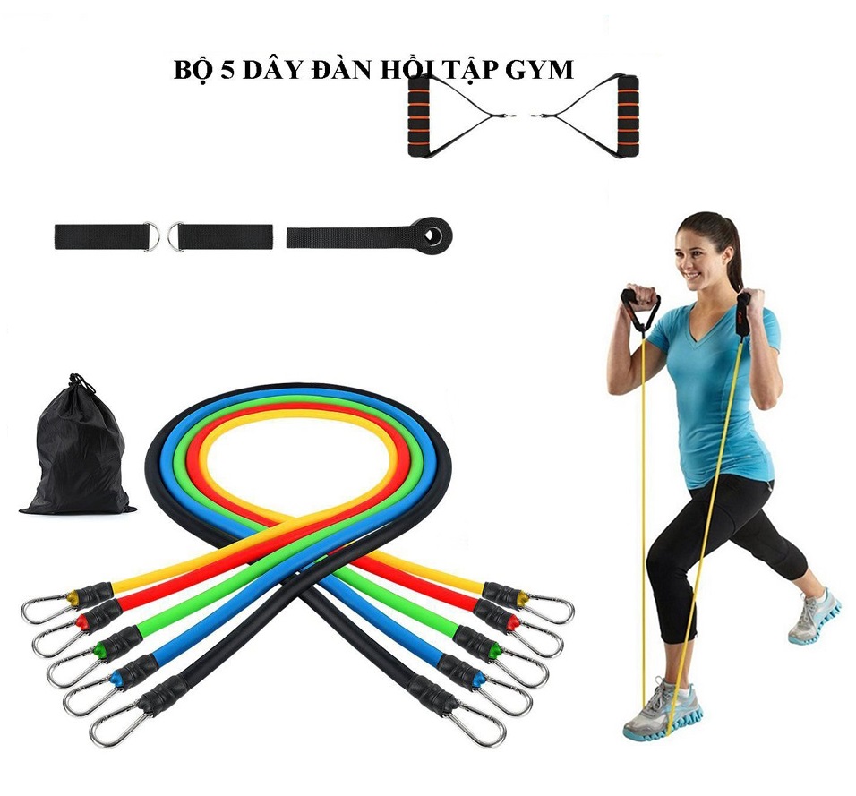 [HCM]Dây Đàn Hồi Tập Gym Dây Kháng Lực Bộ 5 Dây Đàn Hồi Tiêu Chuẩn Quốc Tế Chất Liệu 100% Cao Su Dây Cao Su Đàn Hồi Tập Thể Thao