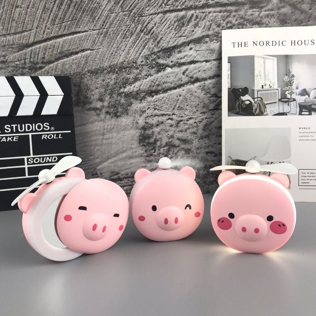 [HCM][ LOẠI TỐT ] QUẠT MINI CẦM TAY HÌNH HEO 3IN1 - QUẠT KÈM GƯƠNG + ĐÈN LED SOI TRANG ĐIỂM - XÀI LIÊN TỤC 6H