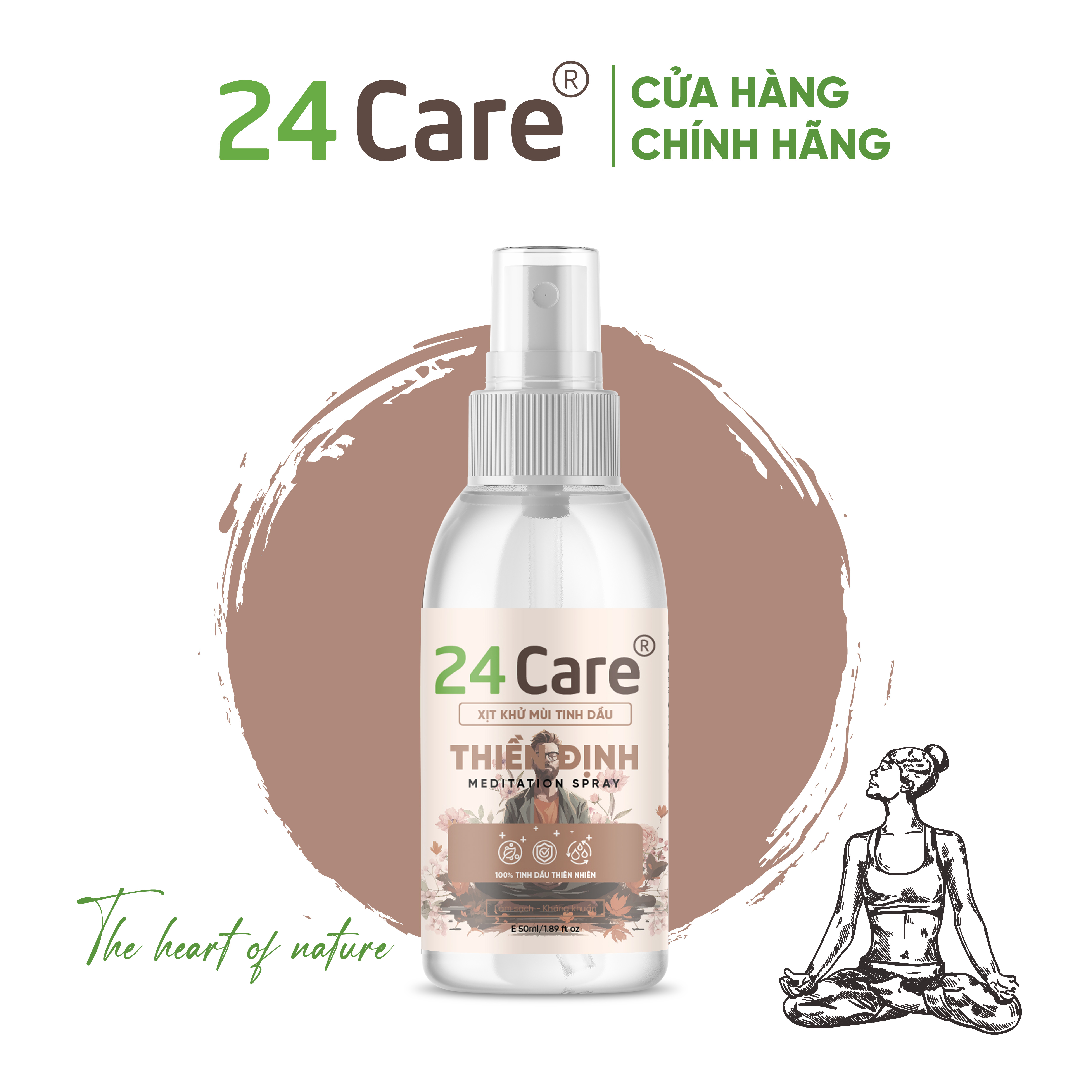 Xịt thơm phòng tinh dầu Thiền Định 24Care dung tích 50ml/ 100ml/ 250ml