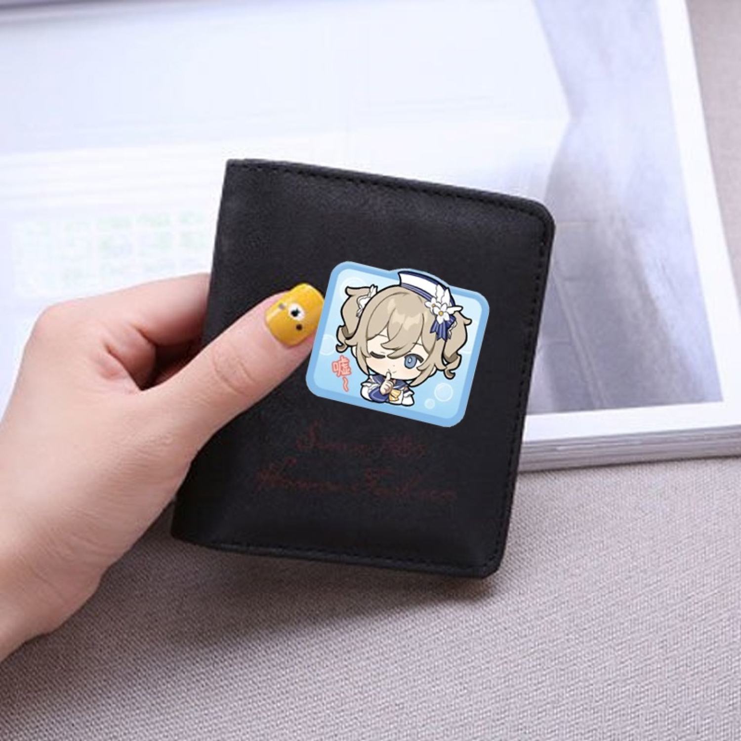Ví ngắn đen hồng cầm tay in hình GENSHIN IMPACT ver CHỮ NHẬT CHIBI game tiện lợi anime chibi