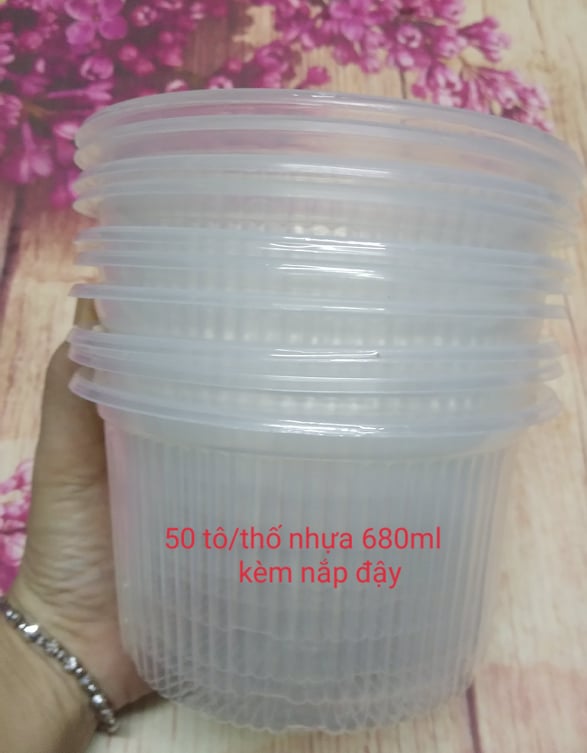 50 bộ tô nhựa/ thố nhựa đựng thức ăn 680 ml - kèm nắp đậy