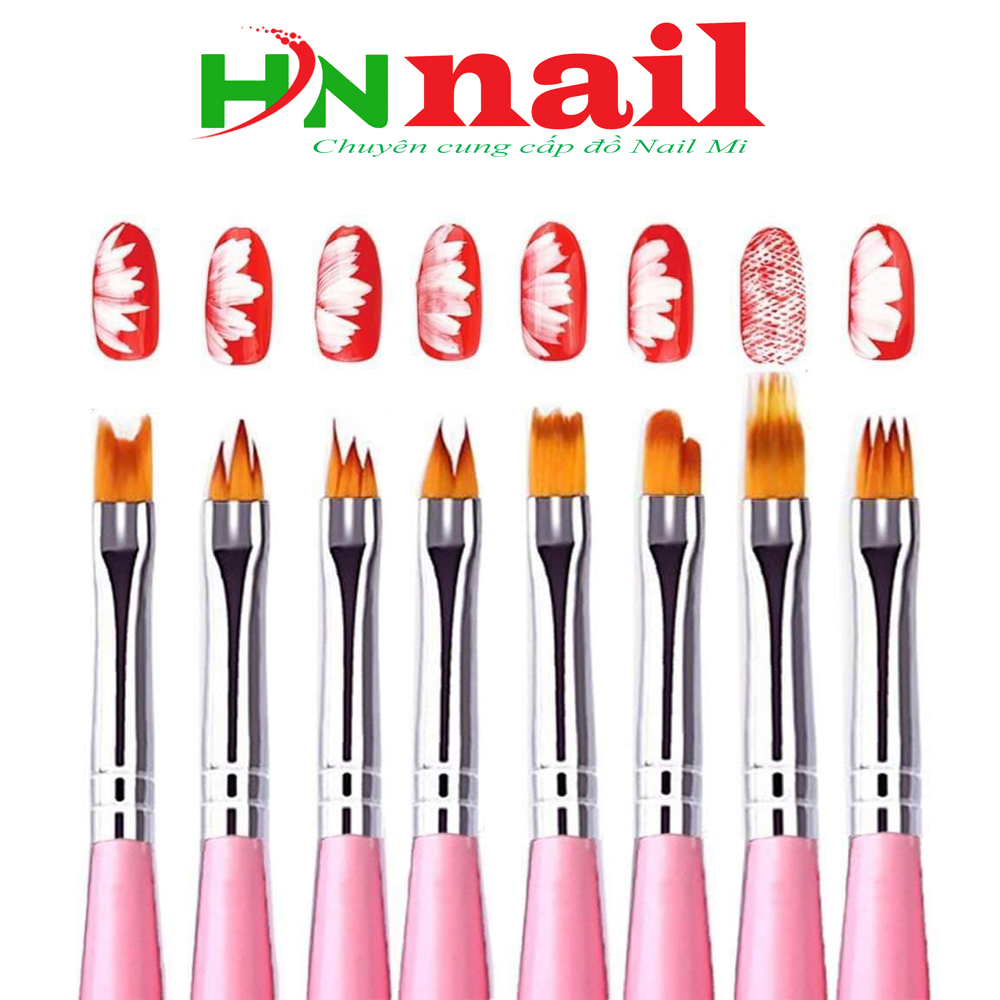 Bộ cọ vẽ hoa 8 chiếc dụng cụ dùng để trang trí móng làm đẹp nail thời trang nữ shop Hnnail