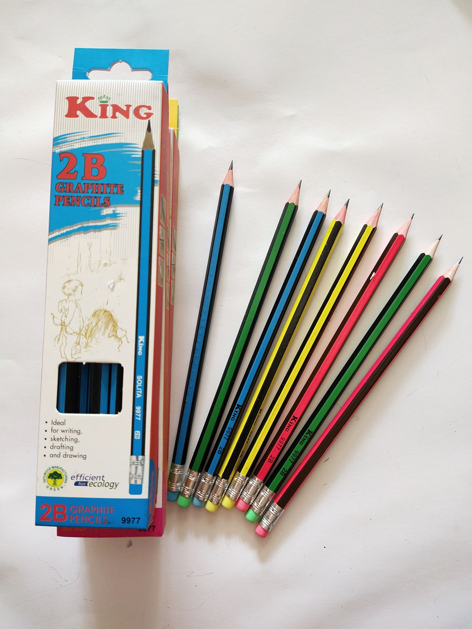 Hộp 12 cây bút chì gỗ 2b king nhiều màu sắc