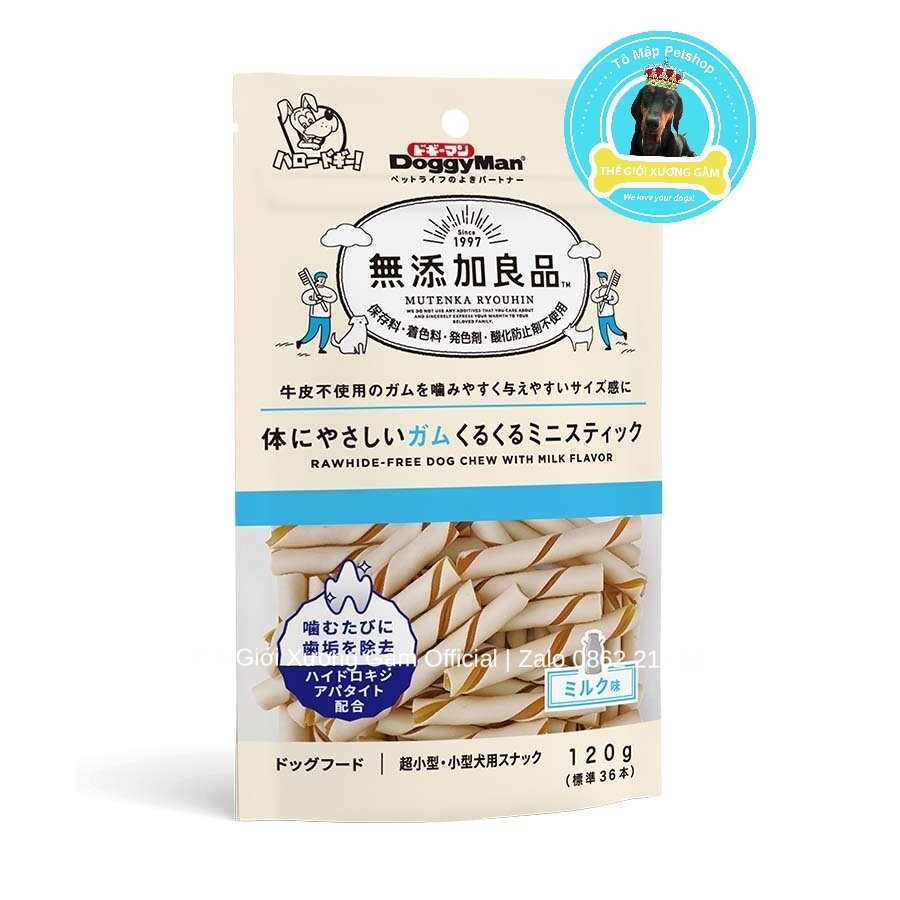 [RAWHIDE FREE] XƯƠNG QUE HƯƠNG SỮA KHÔNG CHẤT BẢO QUẢN DOGGYMAN 36 CÂY