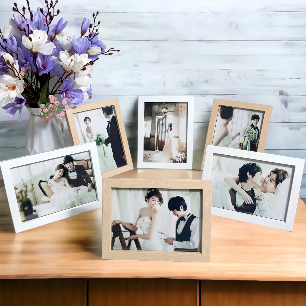 6 Khung ảnh 13x18 cm để bàn & treo tường - Tặng kèm in ảnh theo yêu cầu - Mặt kính - Tặng kèm chân đế