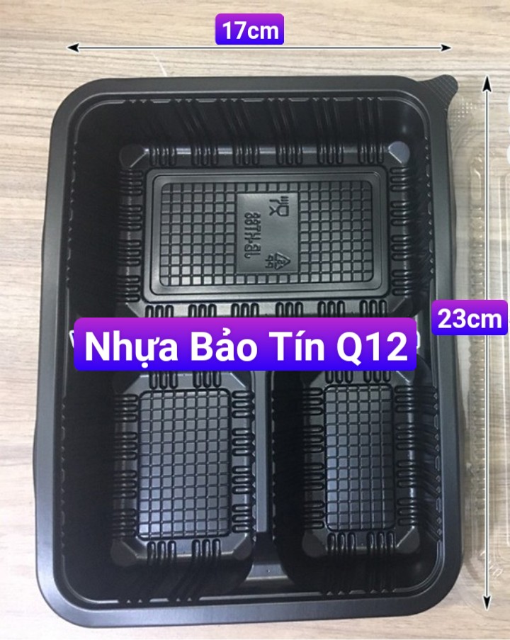 Bộ 50 hộp đế đen đựng cơm, sushi 3 ngăn + NẮP  HT88. Storage Lunch Boxes, takeout food containers, Food Storage Bento, For restaurants, family dinner, picnic