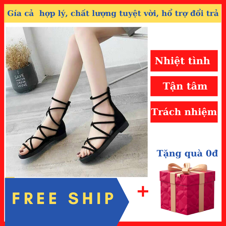[HCM][free ship] Giày sandal chiến binh đi học giá rẽ đế bệt 2cm kèm dây khóa kéo sau