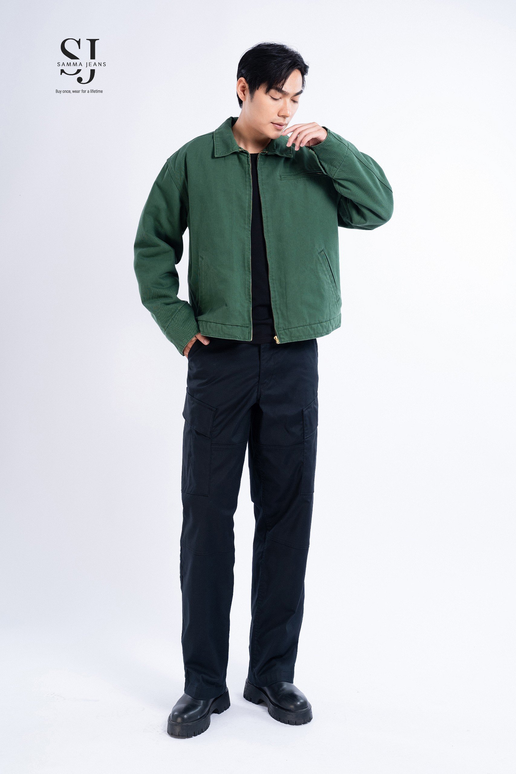 Quần jean túi đùi nam q11 khaki, quần bò nam ôm đứng, lịch sự, trẻ trυng | samma jeans.