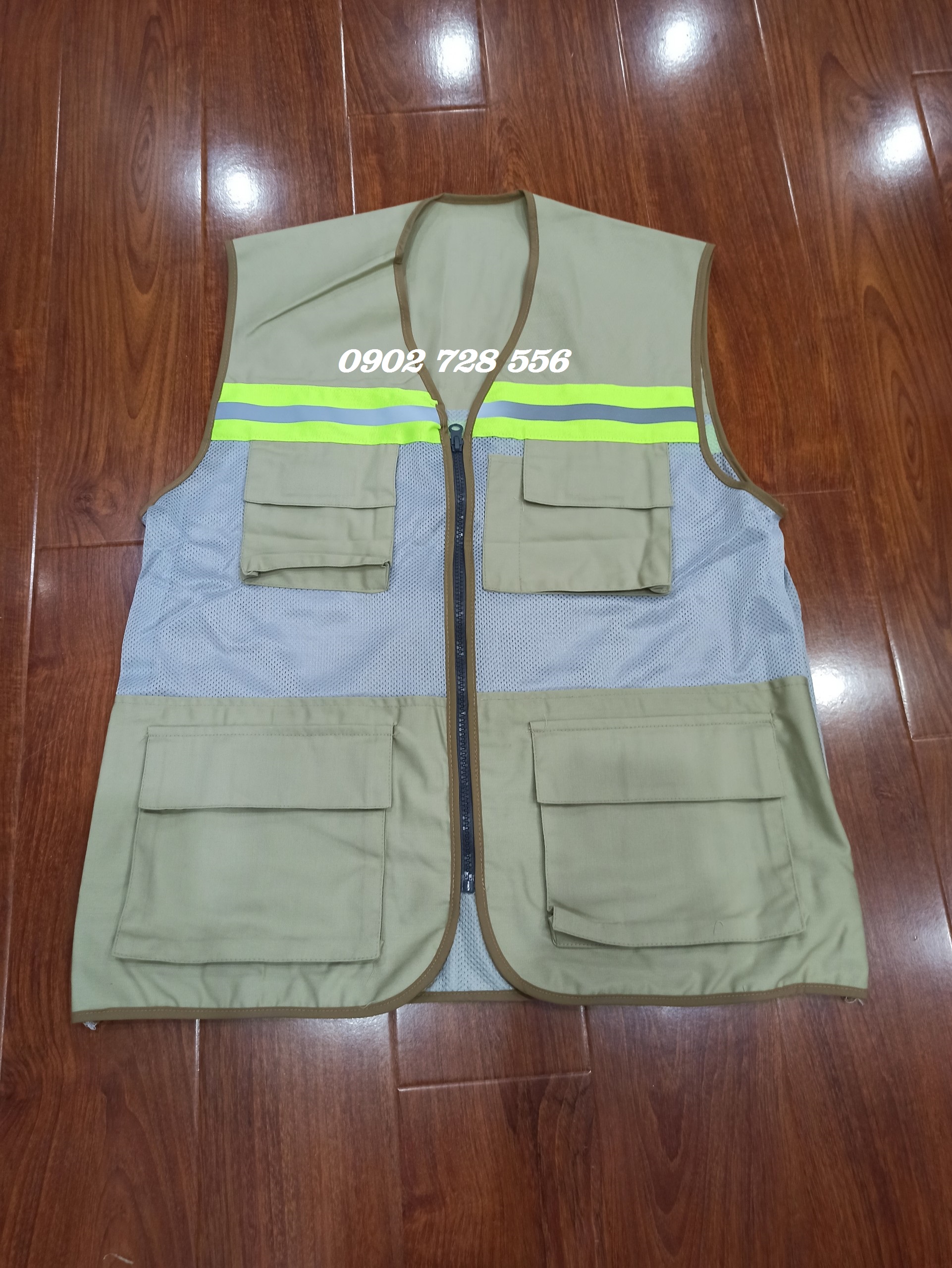 Áo ghi lê 1 kéo 4 túi màu ghi xám có phản quang