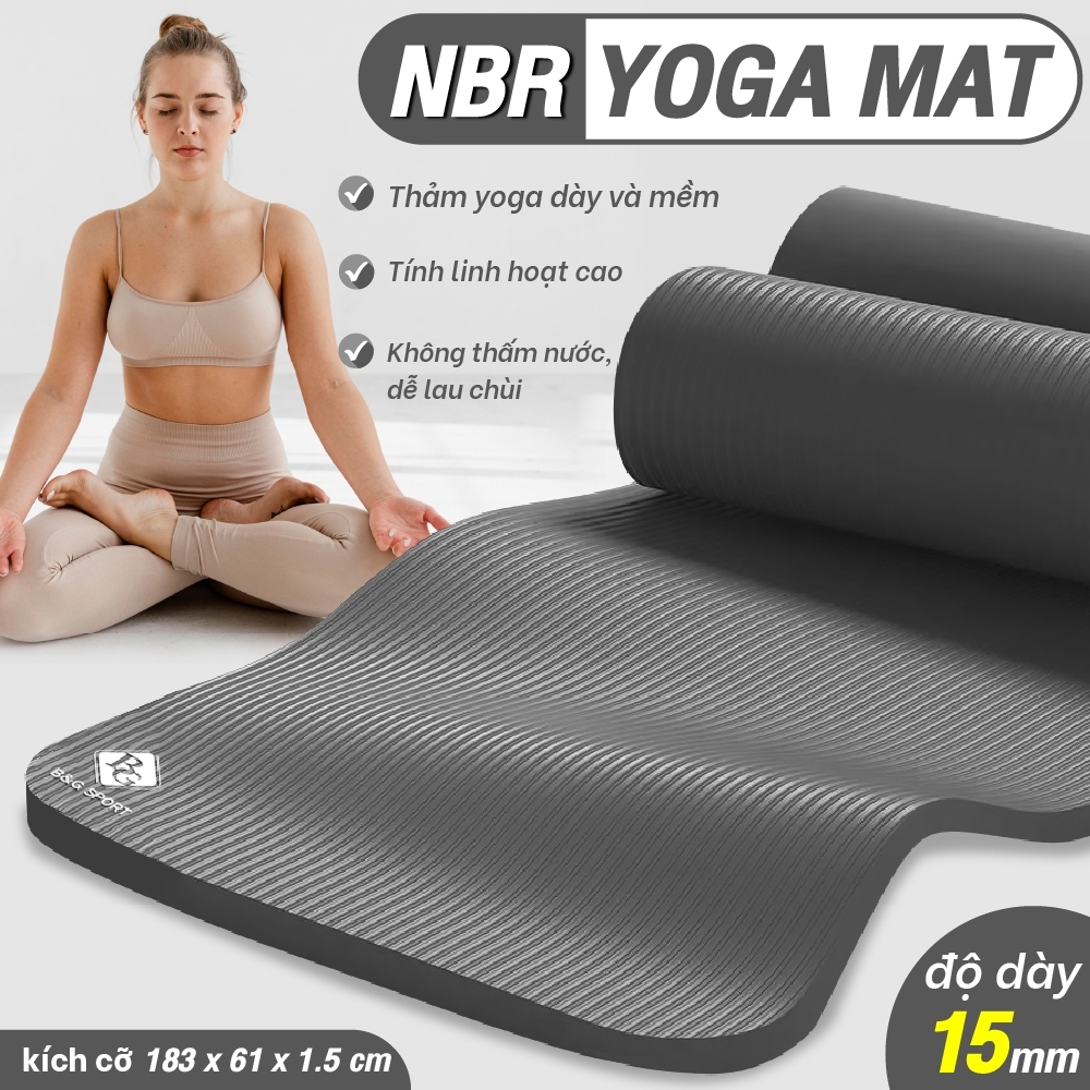 BG Thảm Yoga Thảm Tập Yoga Chống Trượt cao su nguyên khối NBR 10MM 15MM chống trơn trượt