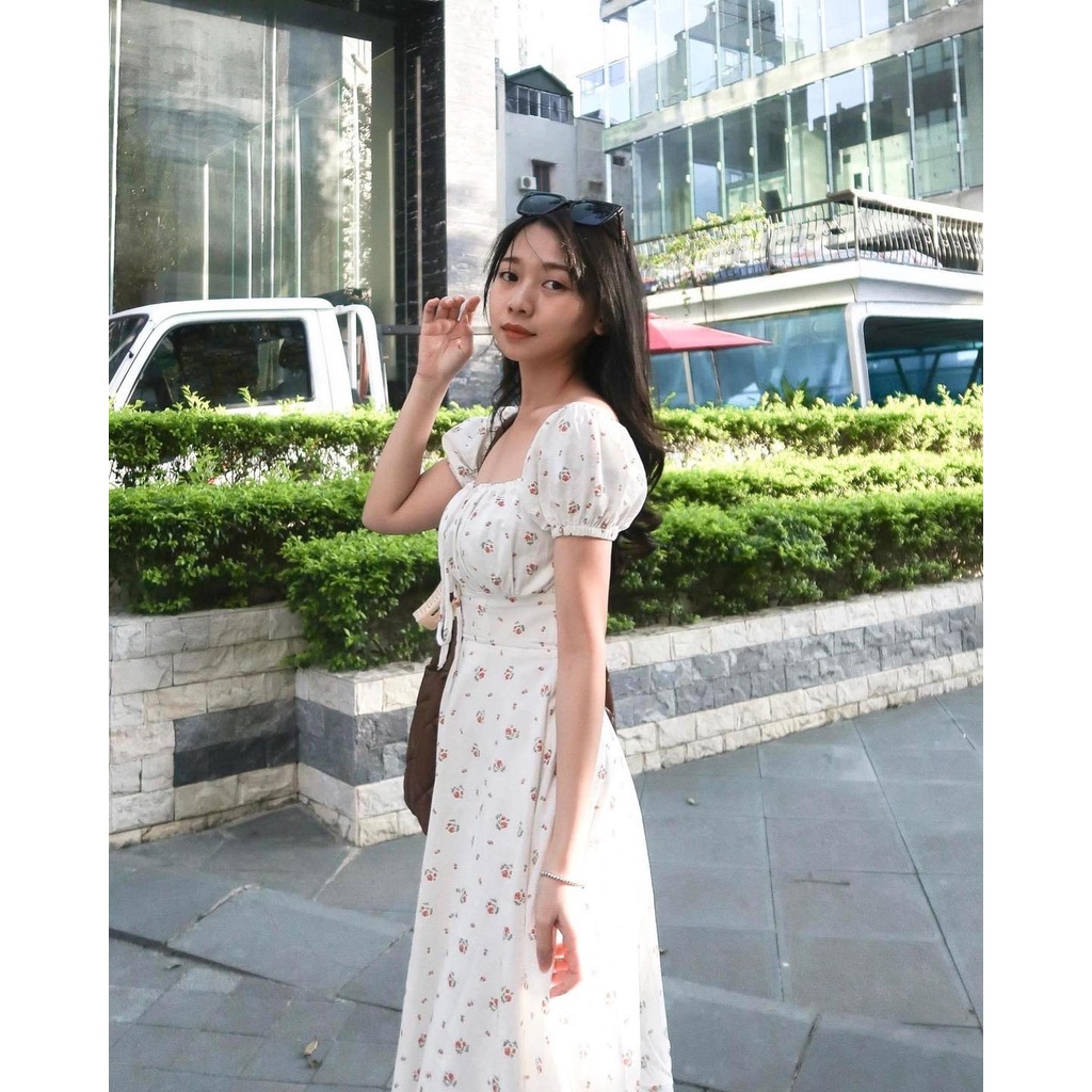 Váy dài taylor dress - váy thô cotton tay bồng | mindy