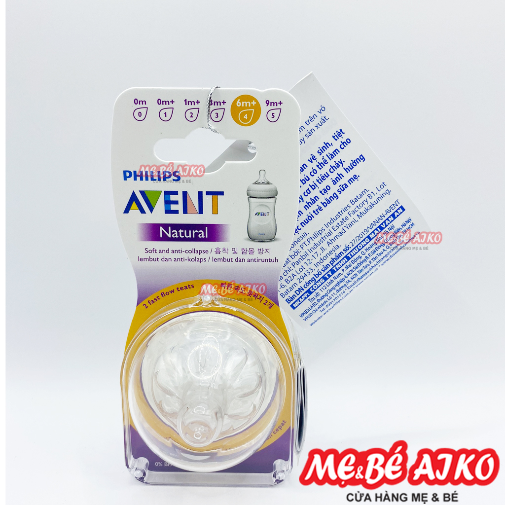 Avent- núm số 4, núm ty silicone cho trẻ từ 6 tháng 4 lỗ - tốc độ dòng chảy mức 4 natural scf654/23