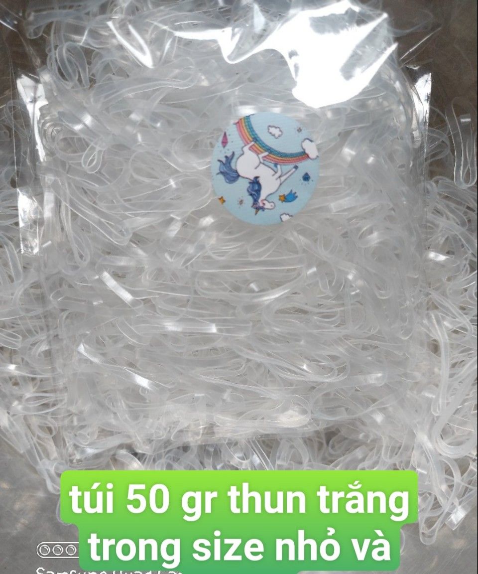 Túi 50 gr thun cột tóc trắng trong size nhỏ và trung