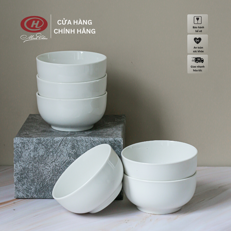 Bộ 6 Bát Cơm Trắng Trơn 11.5cm C07 - Sứ Minh Châu