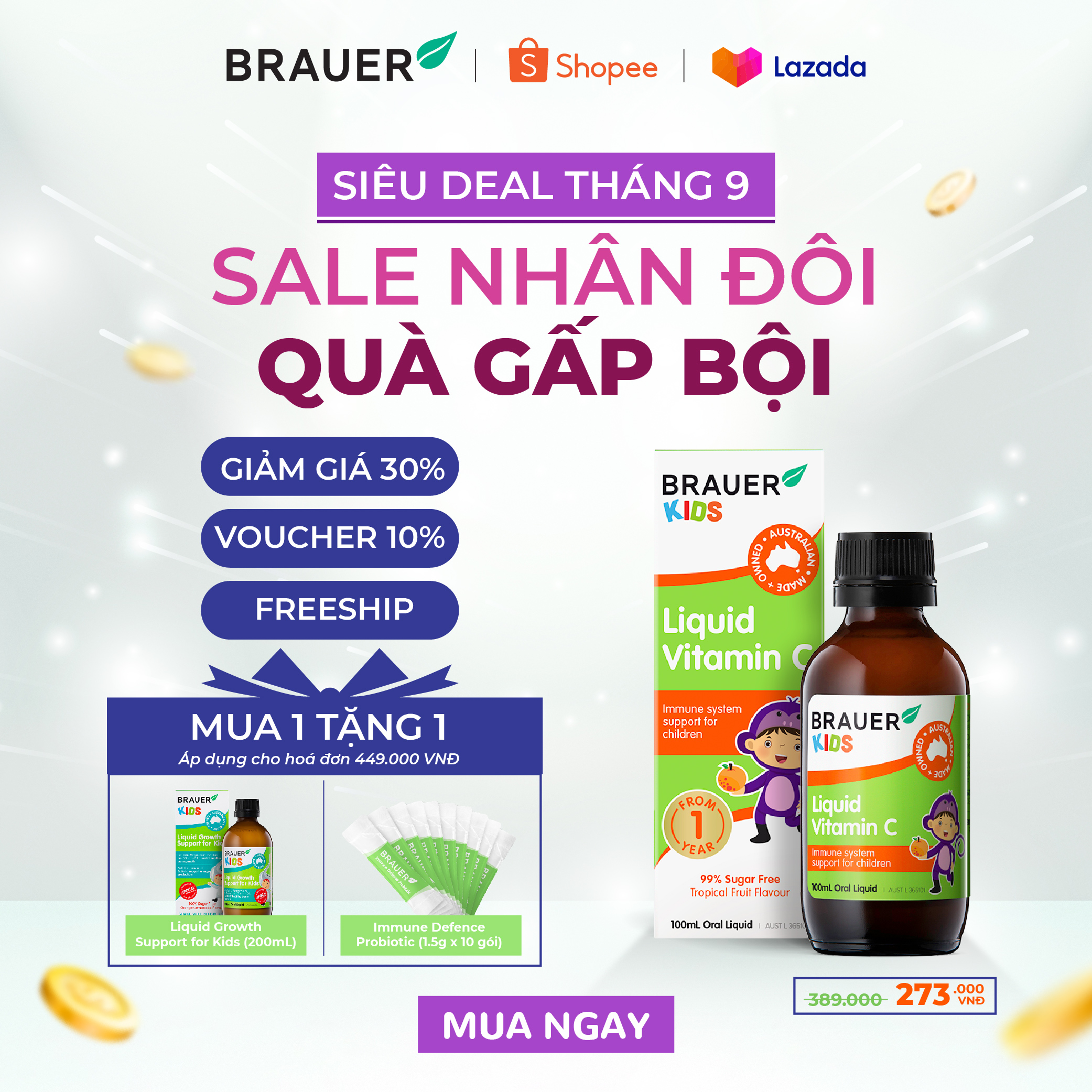 Siro BRAUER Liquid Vitamin C cho trẻ từ 1 tuổi (100ml)