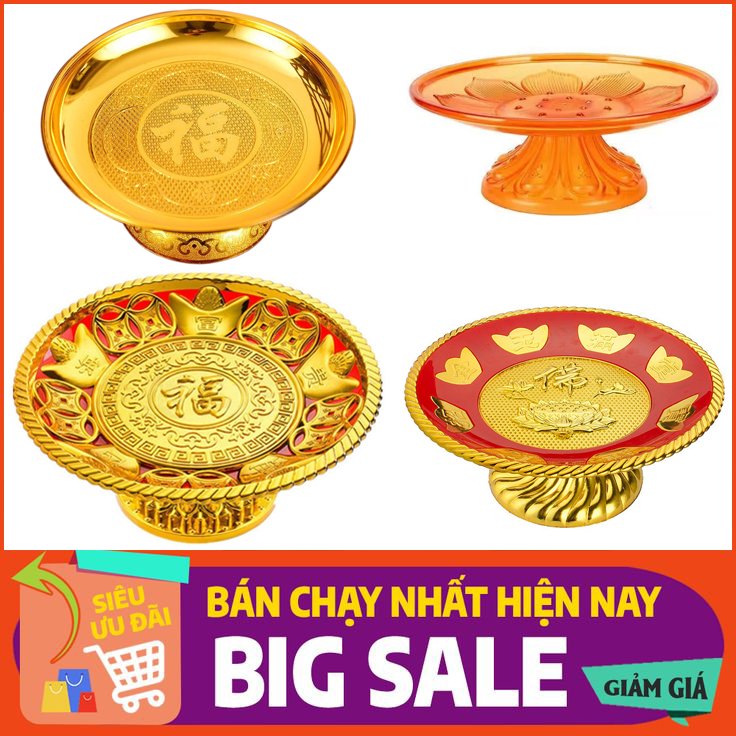 Đĩa hoa quả ban thờ, đĩa trái cây thờ cúng, bề rộng 20cm đựng 5 quả, màu vàng rất đẹp, phù hợp thờ phật, ban thần tài