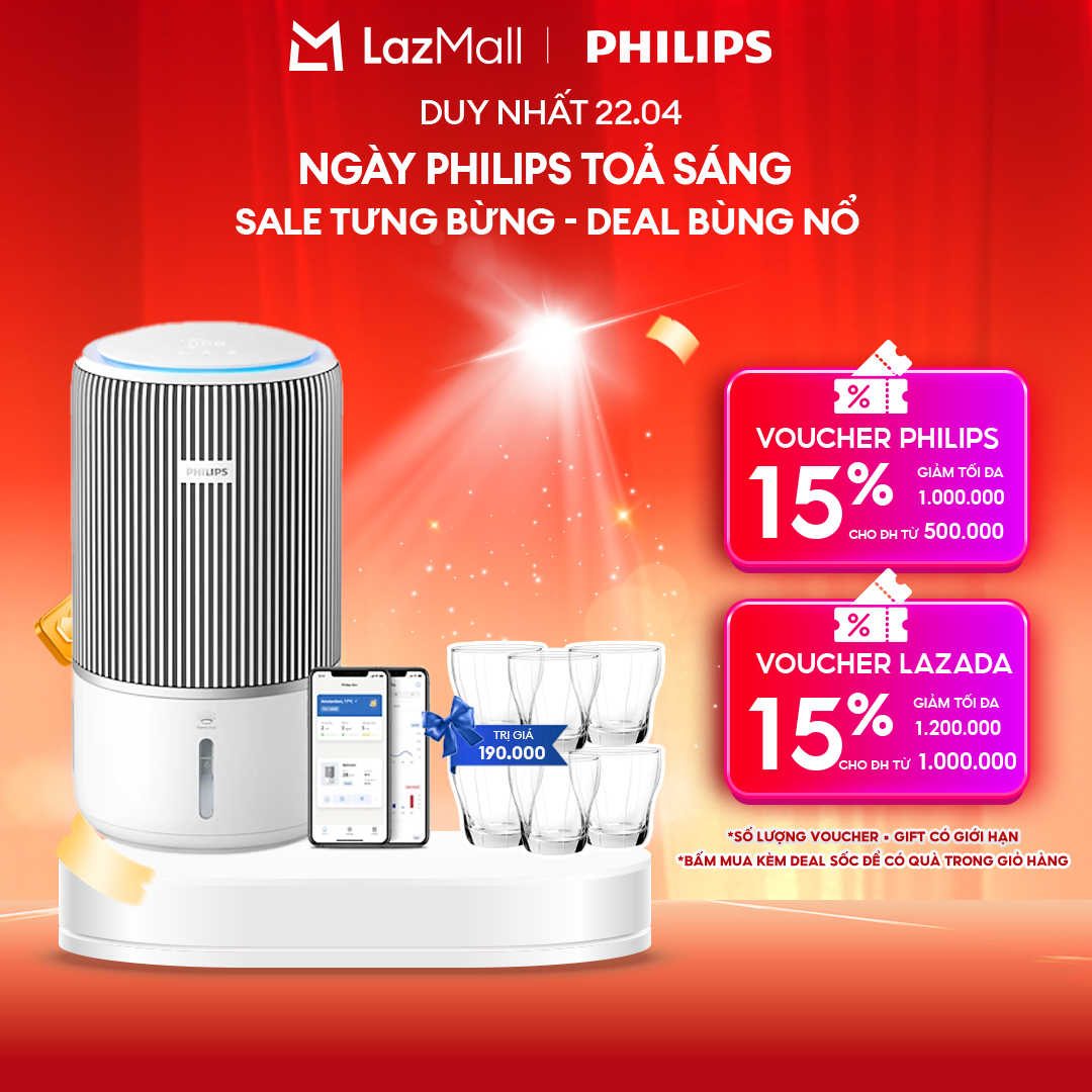 [NGÀY THƯƠNG HIỆU TỎA SÁNG DUY NHẤT 22.04] Máy lọc không khí và tạo ẩm thông minh 2 trong 1 Philips AC3420/10 |78m2 - Hàng Chính Hãng