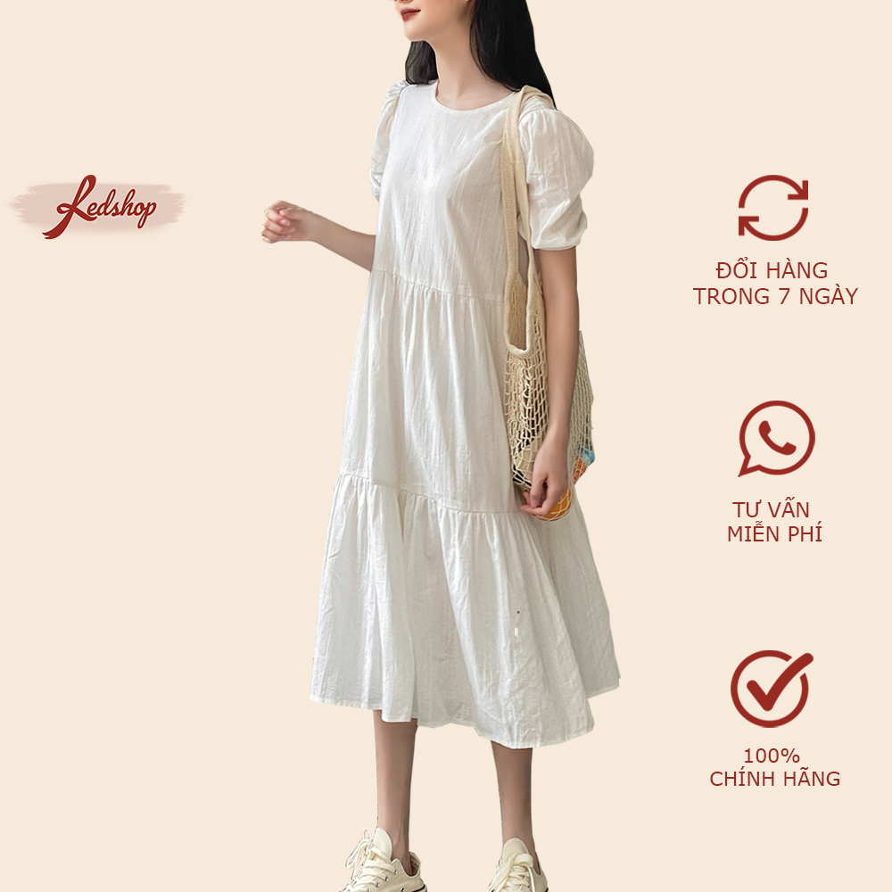Đầm Babydoll nữ dáng dài đũi trơn tay bồng 3 tầng cổ tròn phong cách Hàn Quốc Red Shop 29012