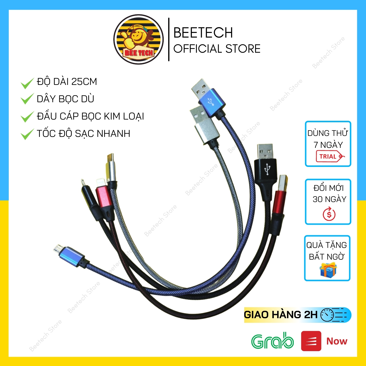 Cáp sạc ngắn, dây sạc dự phòng chân iPhone/Microusb/TypeC - Beetech