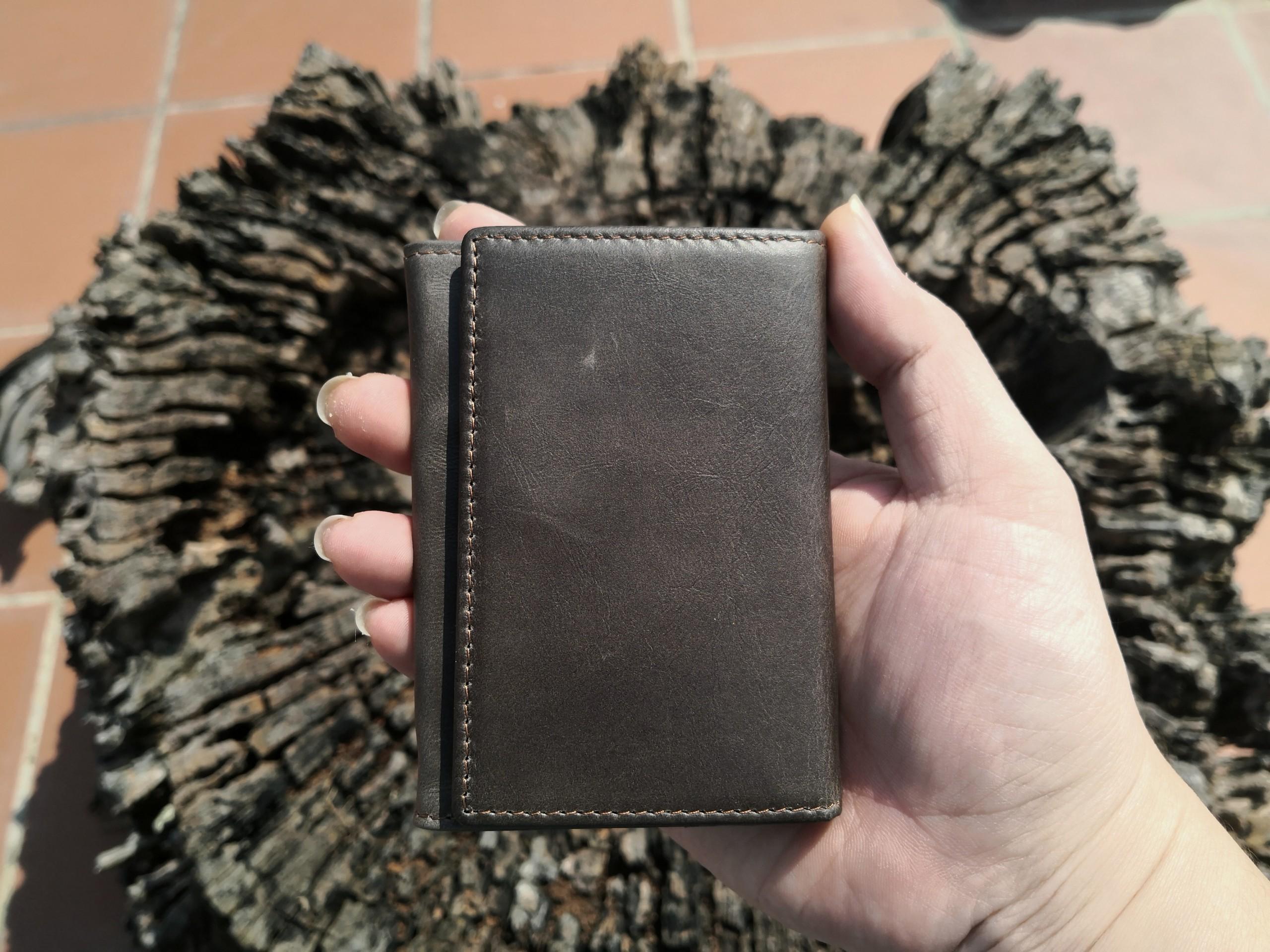 Ví mini da bò sáp dầu VM01 - ví nhỏ - ví đựng thẻ - Mẫu ví nhỏ gọn có cúc bấm và khóa kéo rất tiện lợi  thatchatstore