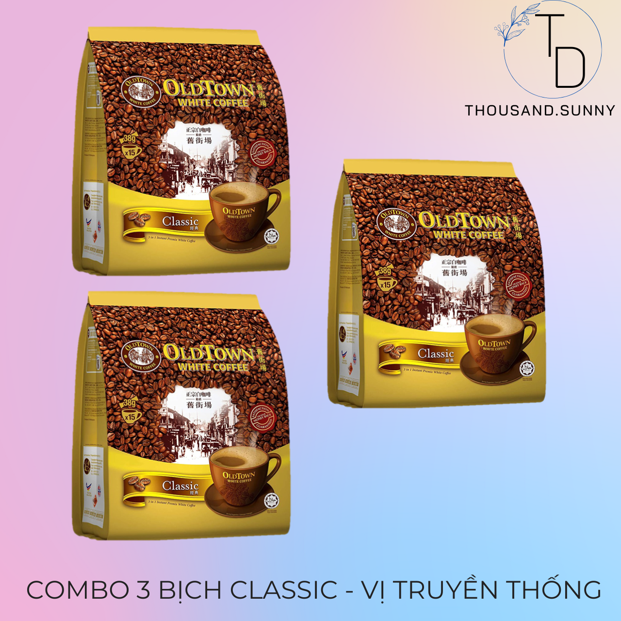 Combo 03 bịch cà phê old town white coffe classic malaysia