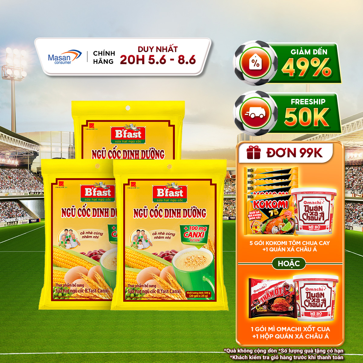 Combo 3 Túi Sữa Hạt Ngũ Cốc B'Fast Canxi - Túi 20 Gói x 25g