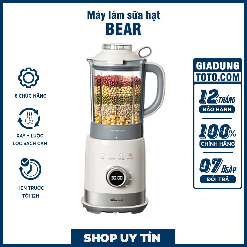 Máy làm sữa hạt bear đa năng, sữa đậu nành, xay sinh tố pbj b10u5 1,5l, 8 chế độ chức nắng, bảo hành chính hãng1 năm