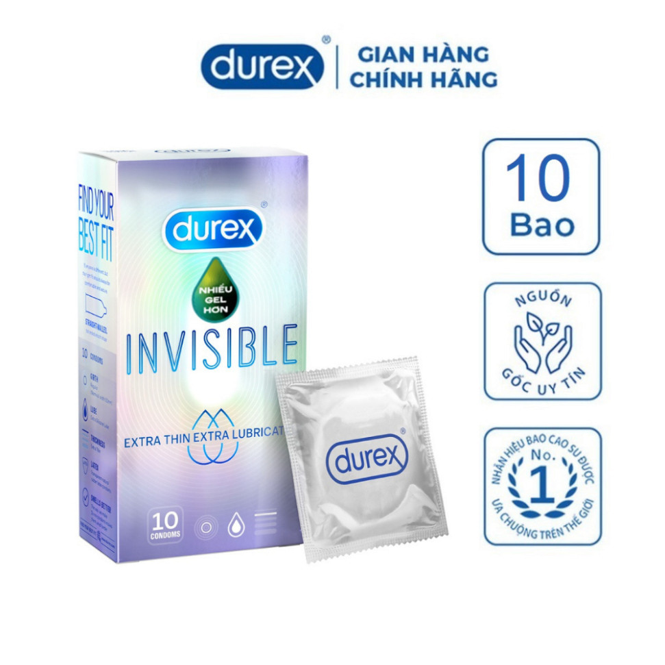 Bao cao su Durex Invisible siêu mỏng hộp 10 bao - Cảm Giác Chân Thật