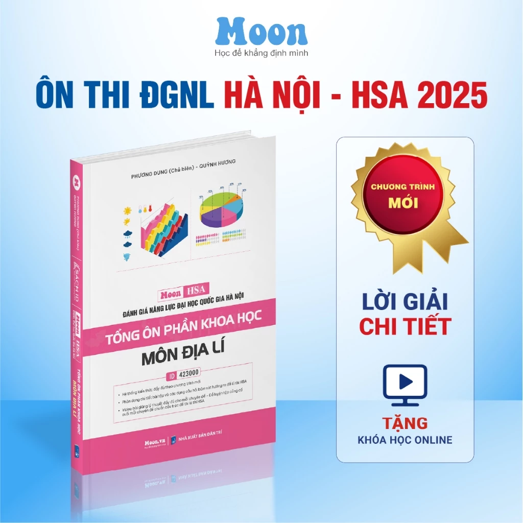 [ HSA 2025 ] Sách ôn thi đánh giá năng lực Hà Nội Tổng ôn phần Khoa Học môn Địa Lý Moonbook