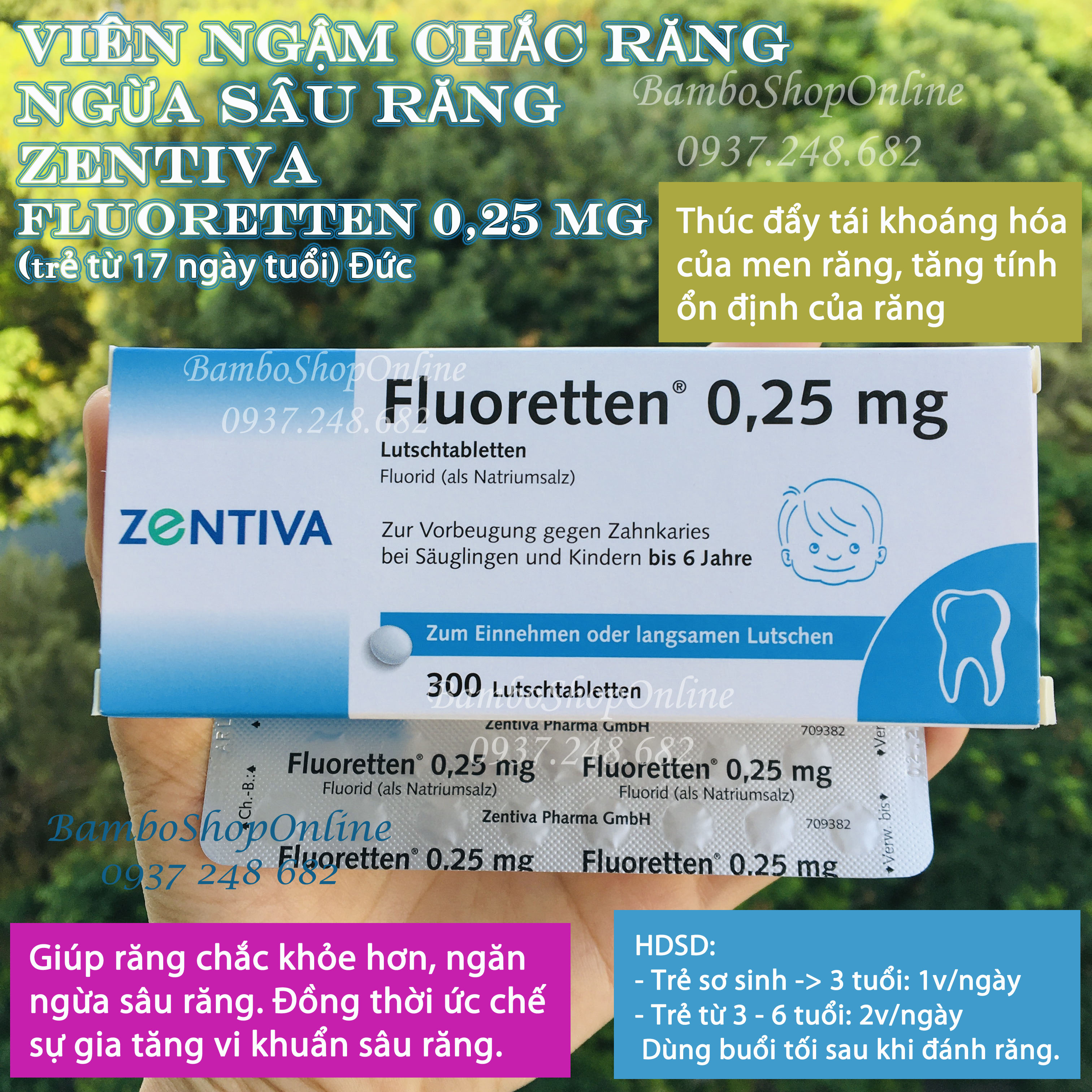 [HCM]Tách lẻ 30 viên ngậm ngừa sâu răng chắc răng ZENTIVA FLUORETTEN 025 MG. Hàng nội địa Đức xách tay.