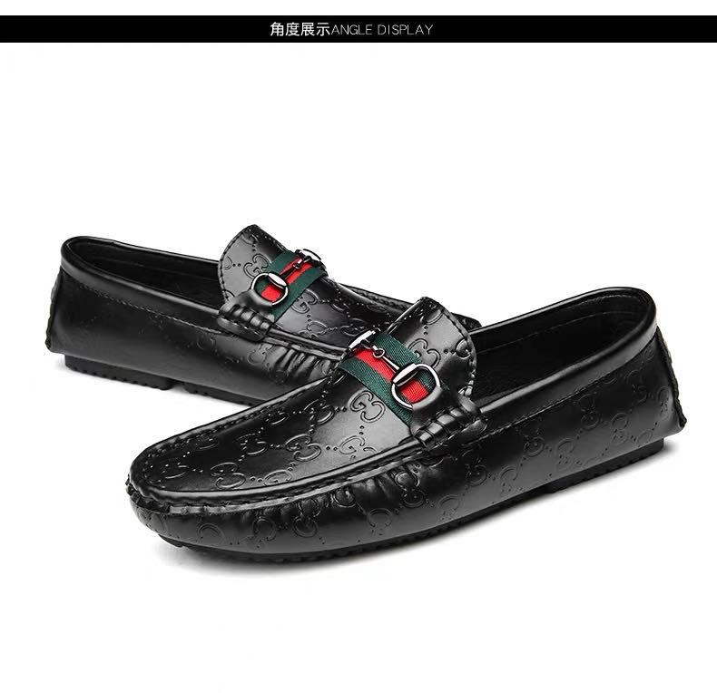 Giầy lười da sần xích dây kẻ xanh nam