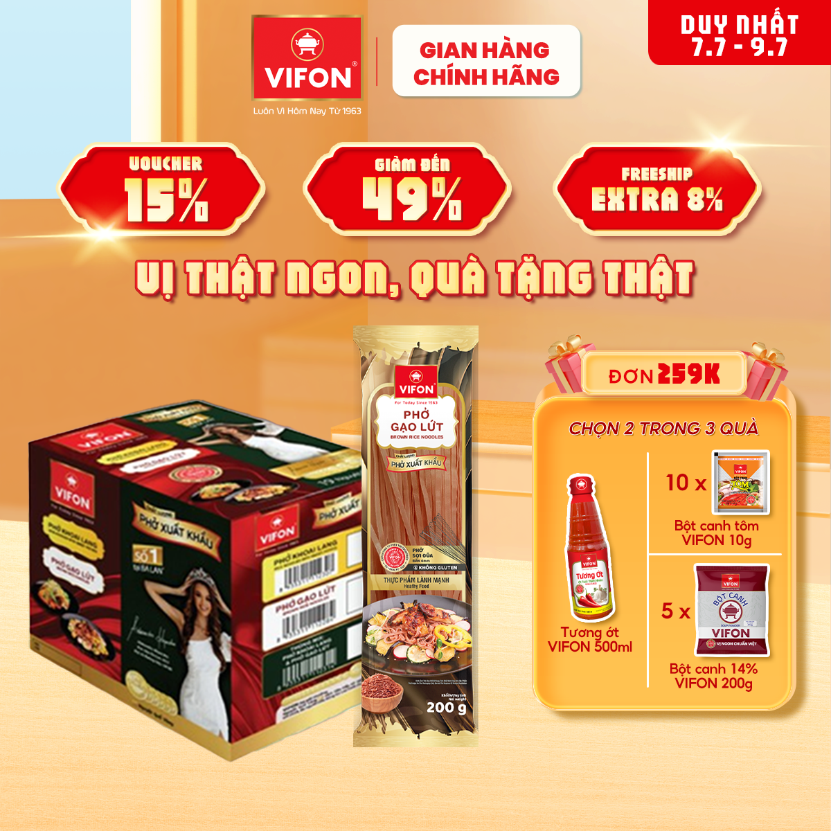 -Thùng 10 gói Phở khô xuất khẩu gạo lứt 200gr/gói