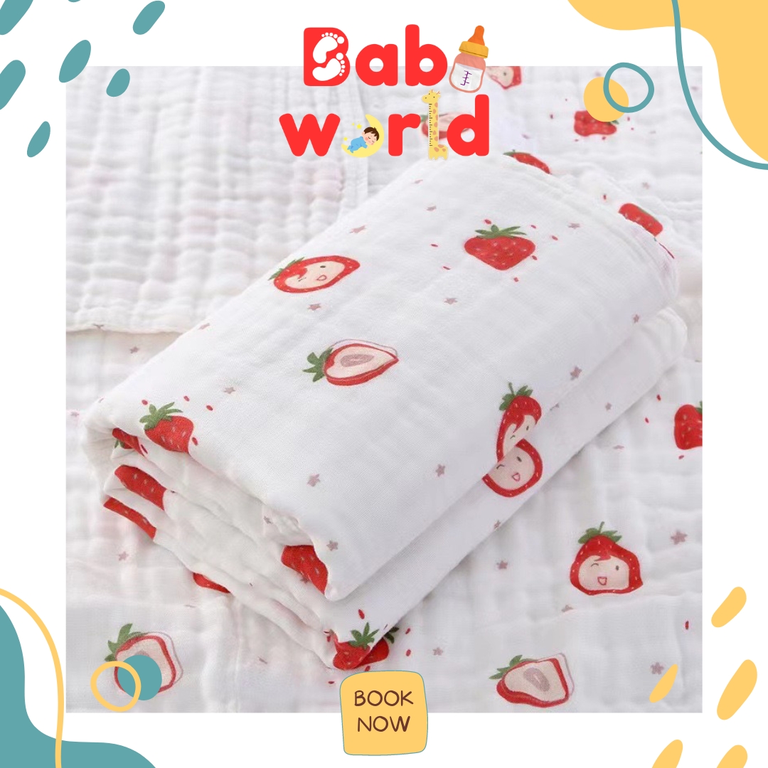 Khăn Tắm Cho Trẻ Nhỏ Vải Xô 5 Lớp Cao Cấp 110x105cm Mềm Mại, Thấm Hút Tốt, Thoáng Khí, Họa Tiết Đáng Yêu, Không Xù, Không Xổ Lông, Dùng Cho Bé Sơ Sinh