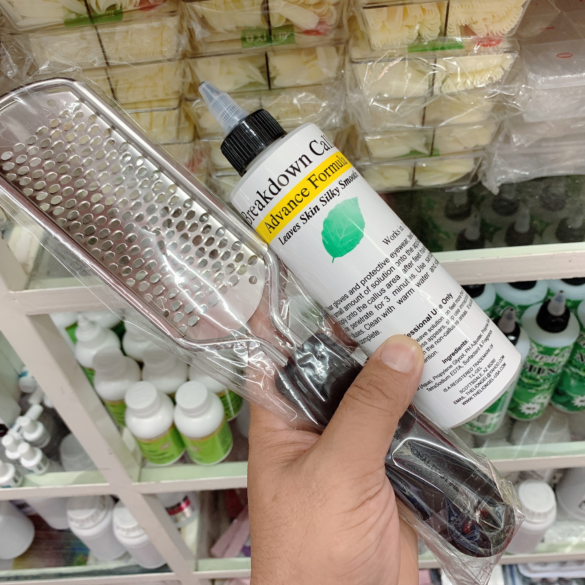 [HCM]Combo Dung dịch chà gót chân Callus + cây chà inox 304