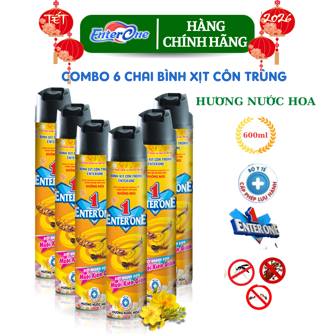  {Hàng chính hãng} Bình xịt côn trùng EnterOne hương nước hoa 600ml {combo 6 bình} diệt muỗi diệt kiến diệt gián hiệu quả an toàn 