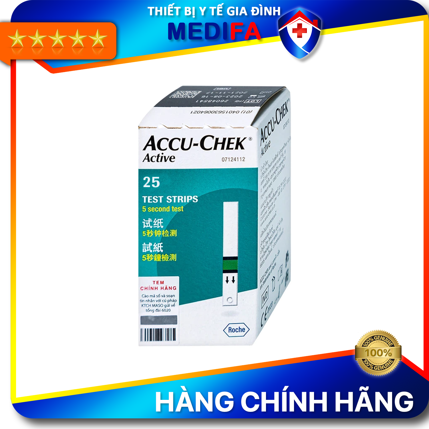 Que thử đường huyết accu-chek active hộp 25 que - hàng chính hãng roche, sx tại đức