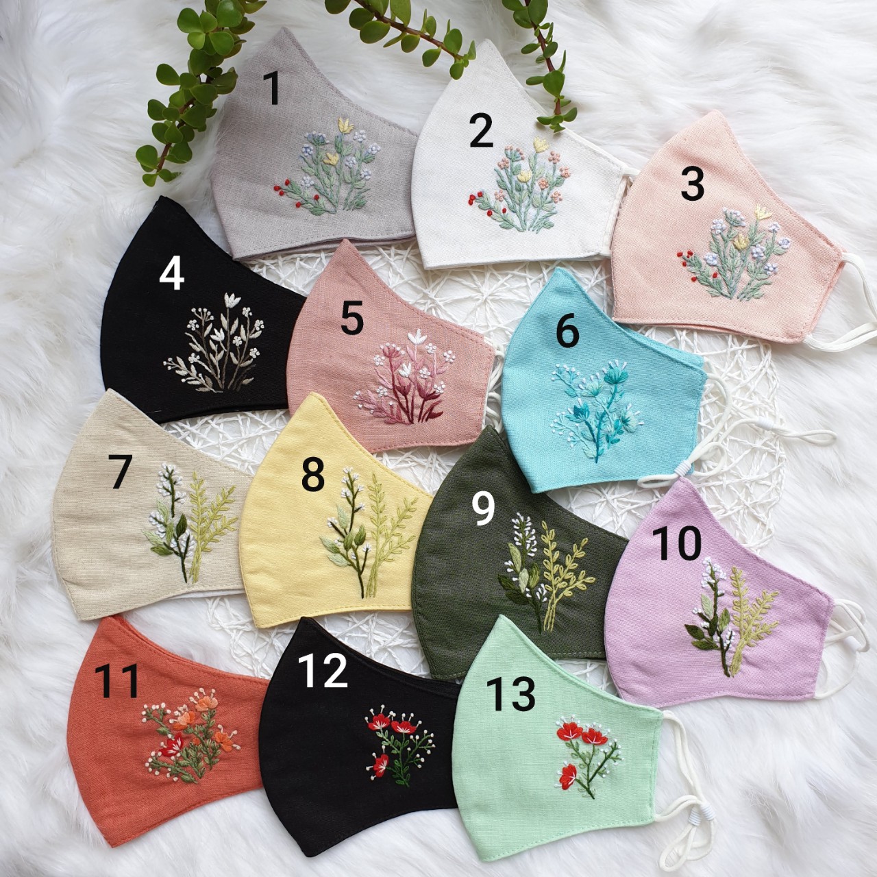 Khẩu trang linen thêu tay bộ sưu tập hoa nhỏ xinh xinh JL115 JL128 JL129 JL134