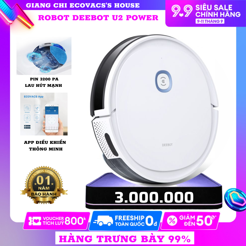 [FULL APP ] Robot Hút Bụi, Robot Lau Nhà Hút Bụi, Robot Hút Bụi Thông Minh Ecovaacs U2 POWER  - HÀNG TRƯNG BÀY 99% , Nhận biết chướng ngại vật , FULL app điện thoại - Bảo hành 12 tháng , Ecovacs U2, Giang chi - Robot Hcm -