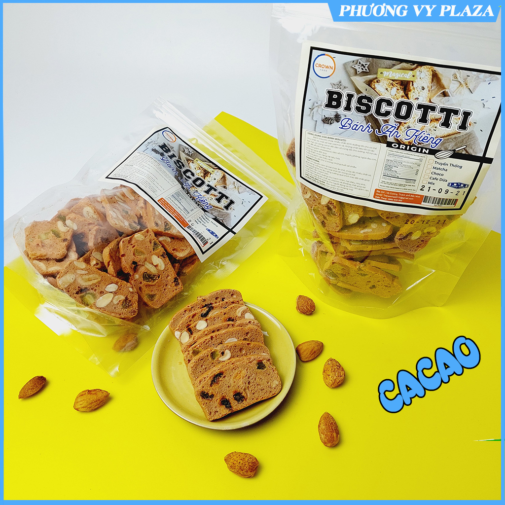 Bánh ăn kiêng Biscotti Crown Food Vị Cacao nguyên cám không đường cho người giảm cân ăn kiêng tiểu đường