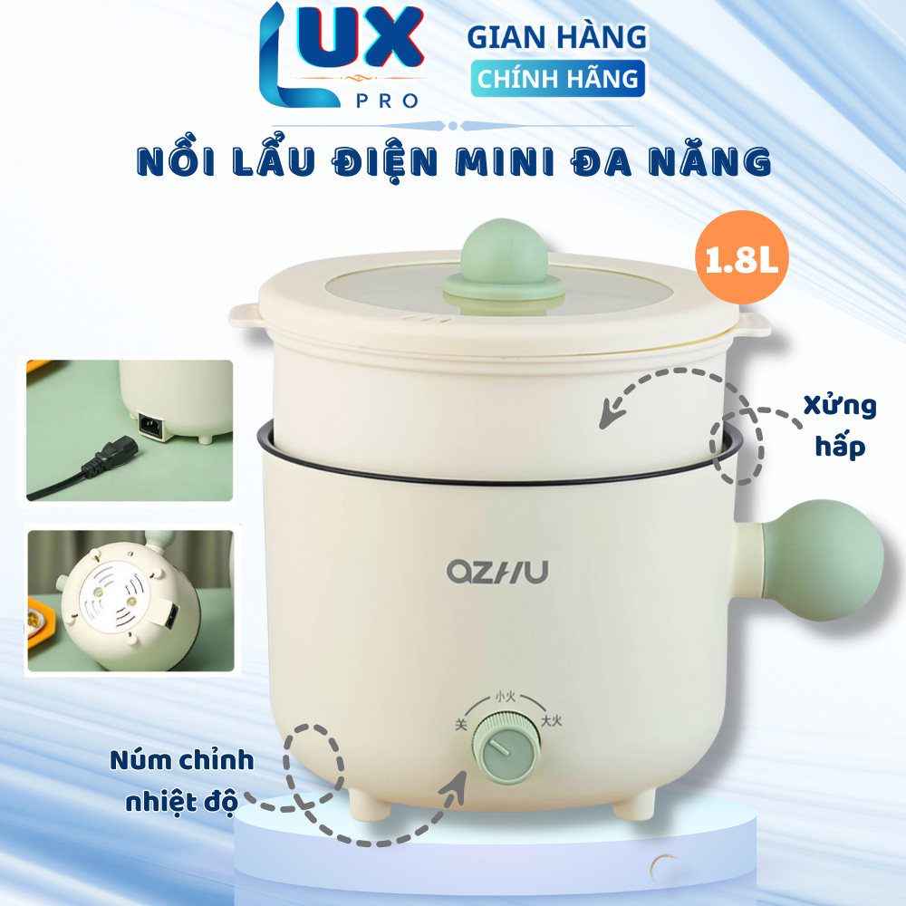 Nồi Lẩu Điện Đa Năng 2 NẤC NHIỆT Kèm Giá Hấp Có Tay Cầm Tiện Dụng, Dung Tích 1,8L - Nồi Lẩu Hấp Mini 2 Tầng Cao Cấp