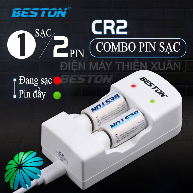 Bộ 2 pin sạc cr2 kèm sạc beston bst cd643m cho pin cho máy ảnh, camera, thiết bị đo, đèn pin, ống nhòm