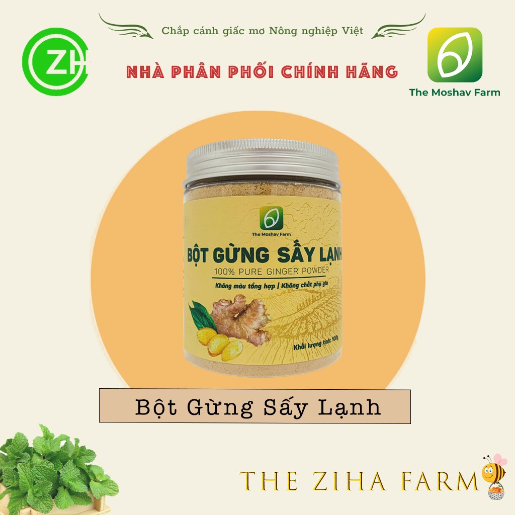 Bột Gừng Đông Y Sấy Lạnh The Moshav Farm Hũ 100g Dùng Làm Gia Vị Nấu Ăn, Trà Gừng, Ngâm Chân, Giảm Cân - The ZiHa Farm