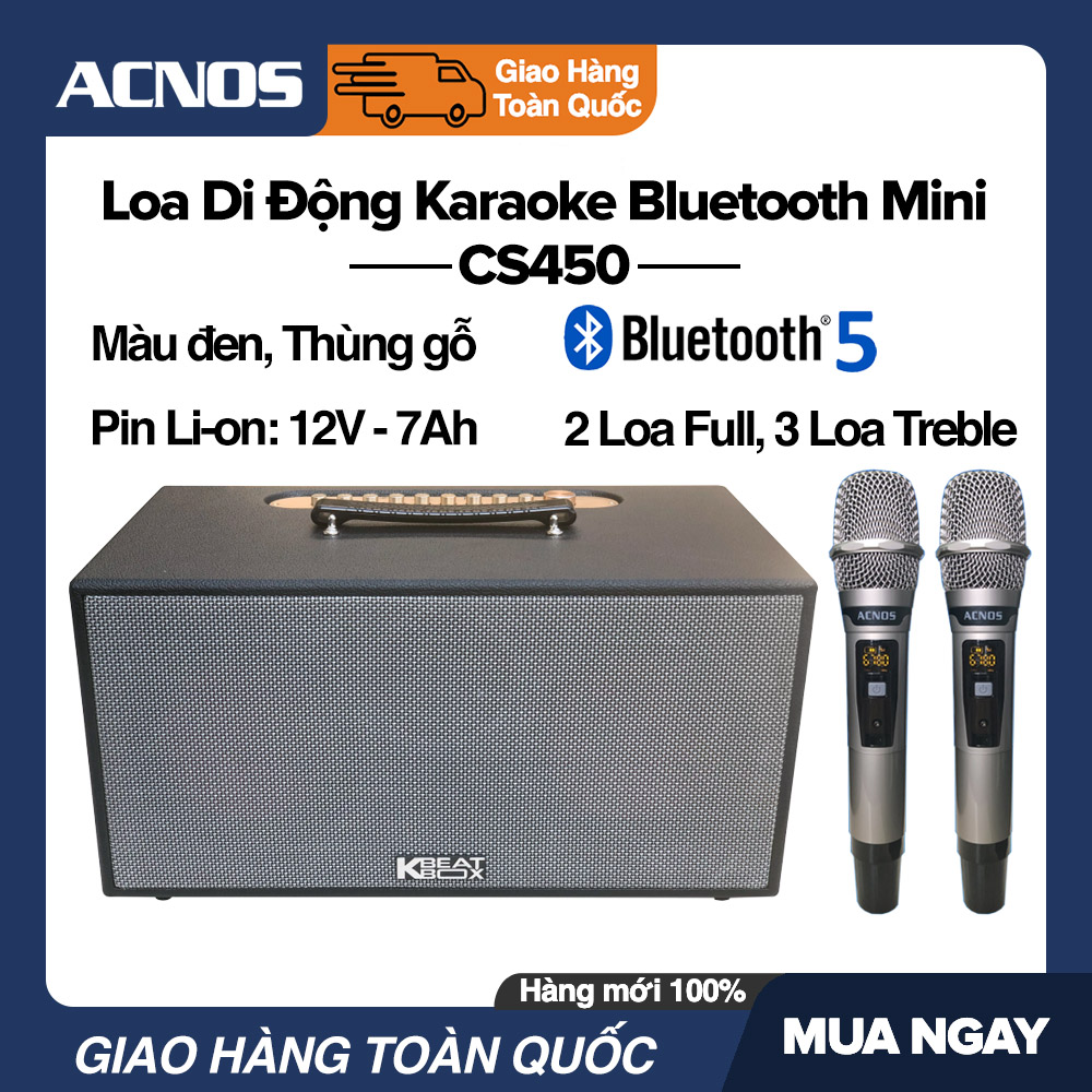 [Trả góp 0%][Voucher 100K] Dàn Karaoke Loa Di Động Bluetooth Mini Acnos KBeatbox CS450 (150W) - 2 Mic Đi Kèm Bluetooth 5.0 Vỏ Gỗ (2 Loa Full - 3 Loa Treble) - Bảo Hành 12 Tháng