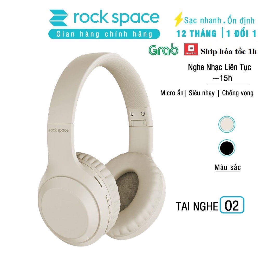 Combo 2 Tai nghe bluetooth chụp tai ROCKSPACE O2 có micro nghe nhạc liên tục 15h hàng chính hãng Bảo Hành 1 năm