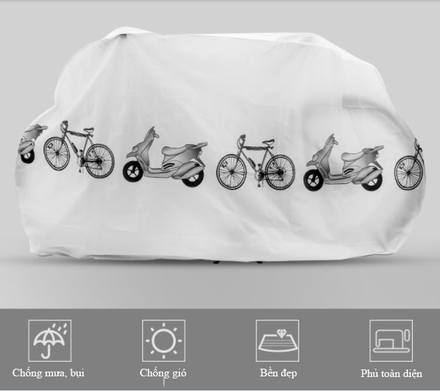 Bạt trùm xe máy xe đạp chống thấm có họa tiết, chống bụi, chống gió, bạt che xe bền đẹp rộng, phụ kiện xe, đồ dùng gia đình tiện lợi, Taphoatoanquoc